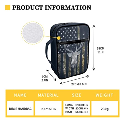 Suobstales Deer Bible Covers for Women Men Bible Case Camo American Flag Bible Bag Bible Accessories with Handle and Zippered Pocket Bible Tote Bag for Kids - color: Deer American Flag