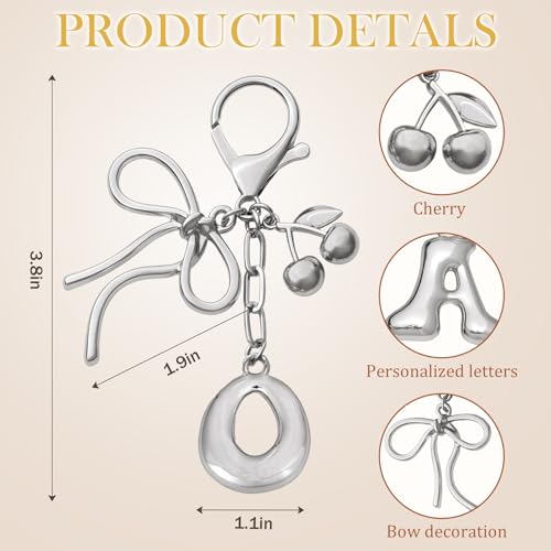 Snycler Bubble Initial Keychain Bag Charms for Women, A-Z Letter Keychain - color: Sliver Cherry Bow-style