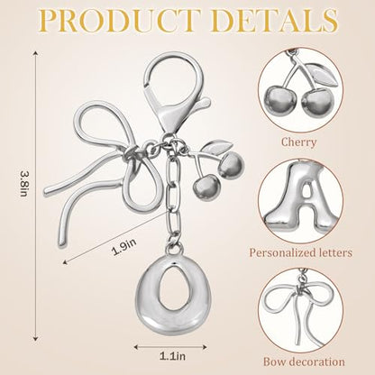Snycler Bubble Initial Keychain Bag Charms for Women, A-Z Letter Keychain - color: Sliver Cherry Bow-style