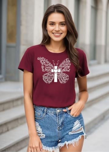 Women Christian Faith T Shirts - color: 1wine Red, size: X-Large
