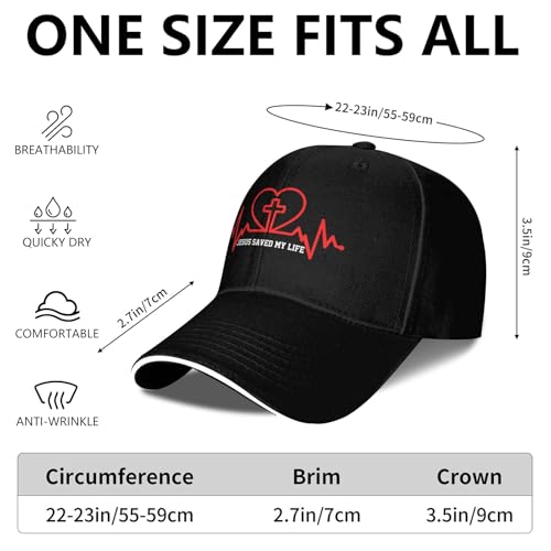 Jesus Baseball Cap for Men and Women Adjustable Christian Trucker Hat Fashion Cross Golf Hat - color: Jesus Saved My Life Love Heart Beat Christian Cross
