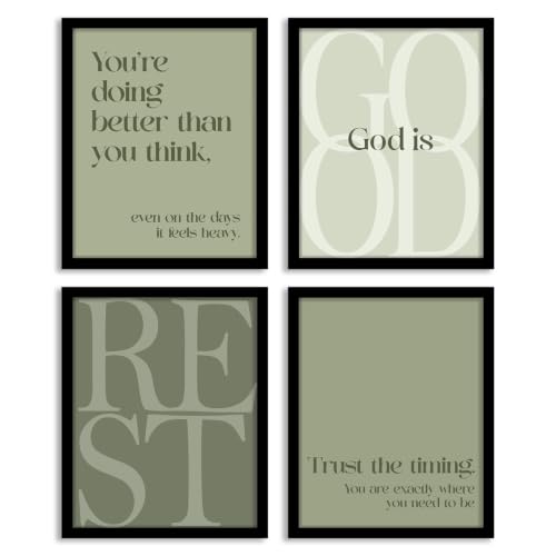 WEFKODO Green Christian Bible Wall Art Decor Pray Posters 8x10 Unframed - color: God Good Green