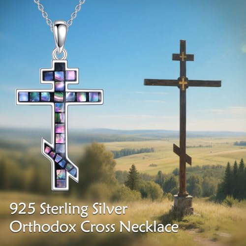 Infinity Cross Necklace S925 Sterling Silver Turquoise/Wooden/Opal/Abalone Cross Pendant Necklaces Christian Jewelry Gifts For Women - style: Orthodox Cross