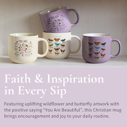 Christian Gifts – Bible Verse Ceramic Coffee Mug 14oz, Wildflower Faith Mug, Dishwasher & Microwave Safe, Inspirational Gift for Friends & Women - color: Lilac and Cream