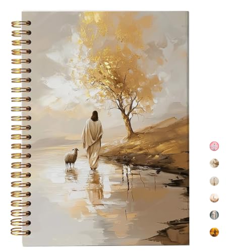 Jesus and Lamb Christian Notebook, Inspirational Faith Journal with Lined Pages, Fall decor, Jesus Leaves the 99 Sheep Painting, Religious Gift for Women, 5.5x8.3 Inch - color: white-Jesus and Lamb