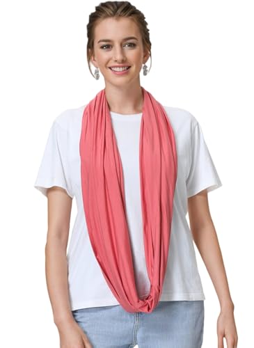 Lina & Lily Premium Modal Jersey Knit Women's Infinity Scarf Loop Lightweight - color: Coral