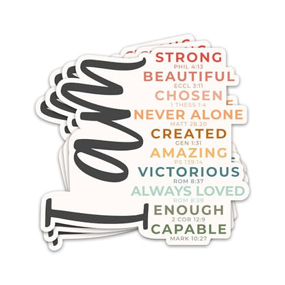 3PCs I Am Strong Loved Enough Sticker Christian Positive Affirmation Bible Verse Sticker Inspirational Faith Based Religious Scripture Waterproof Vinyl Stickers For Water Bottle Journal Laptop 3"x2.8"