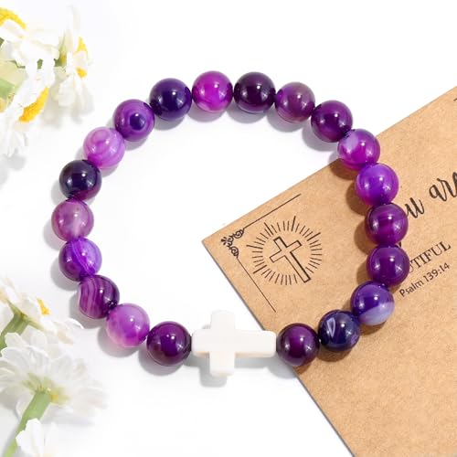 VIBILIA Cross Beaded Bracelets for Women, Birthday Gifts - color: E 1. Cross - Purple Banded
