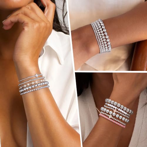 Yoosteel Gold Beaded Bracelets for Women Teen Girls, Gold Plated Jewelry - color: "Silver beaded bracelets - 5pcs