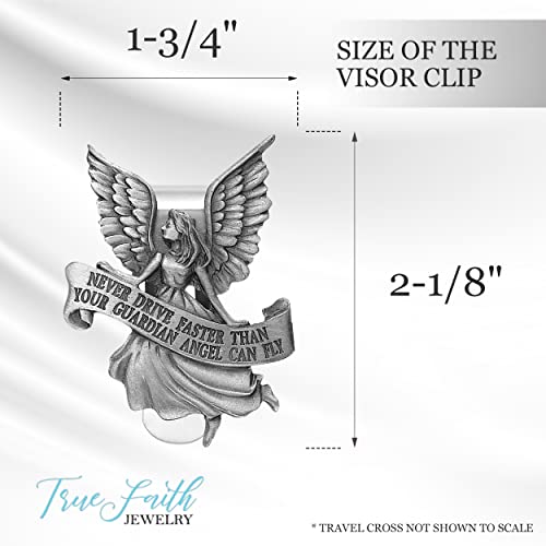 True Faith Jewelry Pewter Never Drive Faster Than Your Guardian Angel Can Fly Visor Clip, Driver Gift for Car, Travel Safely, Fine Pewter, 2-1/8 x 1-3/4 Inch - size: Travel Cross 3