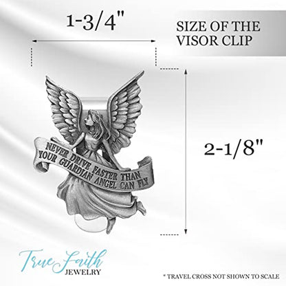 True Faith Jewelry Pewter Never Drive Faster Than Your Guardian Angel Can Fly Visor Clip, Driver Gift for Car, Travel Safely, Fine Pewter, 2-1/8 x 1-3/4 Inch - size: Travel Cross 3