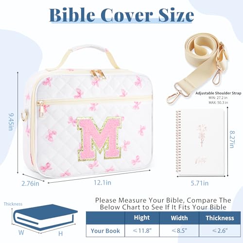 Personalized Initial Bible Cover Case for Women Bible Bag w/Study Supplies - color: Pink Bow, size: M
