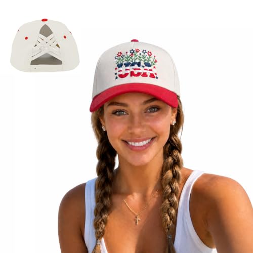C.C Women's Criss-Cross Ponytail Trucker Hat - Snapback, One Size - color: Floral Usa-red