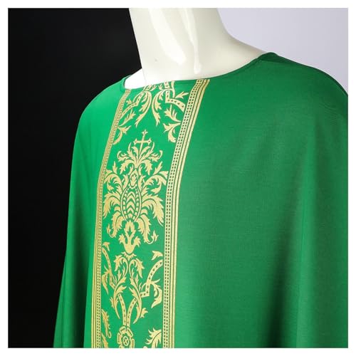 Priest Religious Robe Cosplay Costume Vestment Robe Mass Round Collar Chasuble Robe with Pastor - color: Green