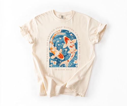 Daytee Isaiah 43 2 Shirt Garment Dyed Tee Christian Koi Fish Shirt Bible Verse Shirt Faith Graphic Tee - size: XX-Large