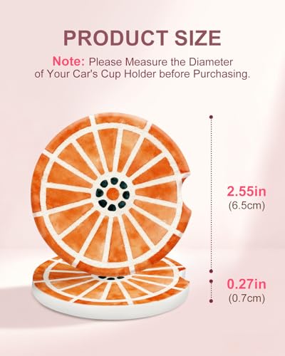 Swooflia 2 Pack Absorbent Ceramic Car Coasters for Women - color: Orange Lemon