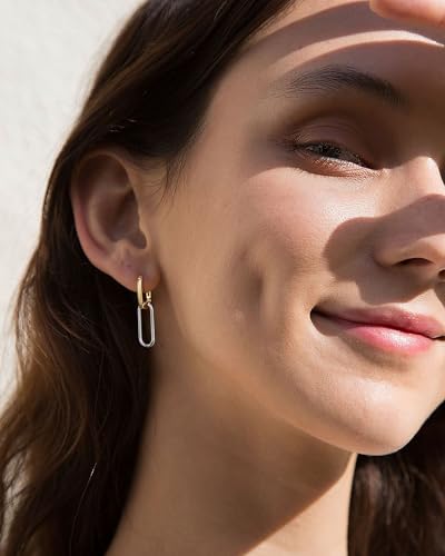 14K Gold Earring Cross Waterdrop Butterfly Heart Knot Earrings for Women Gold Silver Cross Leverback Drop Gold Silver Teardrop Hoop Dangle Earring White Gold Dangle Drop Earring - color: Two Tone-Paperclip Dangle Earring