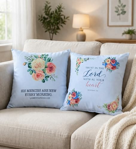 Scripture Sofa Pillow Covers Pillow Covers, with Bible Verse or Christian Religious Set of 2, Scripture Quote Decorative Cushion Cases, Natural 17.7”x17.7”