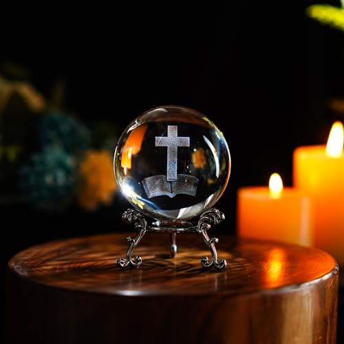 ZEERSHEE 3D Laser Cross Crystal Ball Christian Gift Religious Home Decor - style: Holy Bible