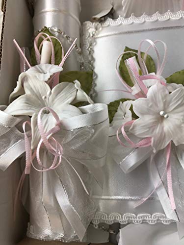 OOKi- Flower Cross Baptism Candle Set Kit for Christenings with Shell - Spanish (Pink) - color: Pink