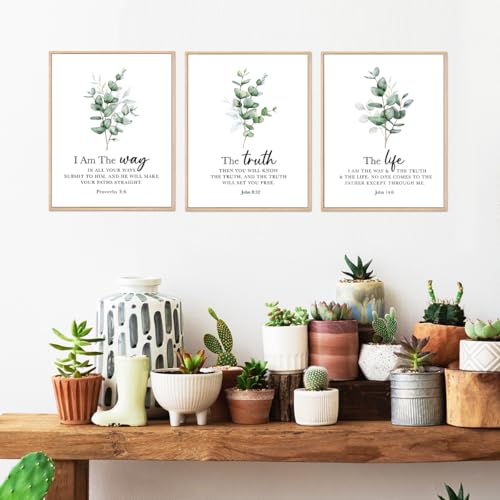 Ybqhd Christian Wall Decor Set Of 3,I Am The Way The Truth And The Life Bible Verse Sign Artwork,Scripture Quotes Prints Posters For Home Office Bedroom Wall Decor(11"X14",Unframed)