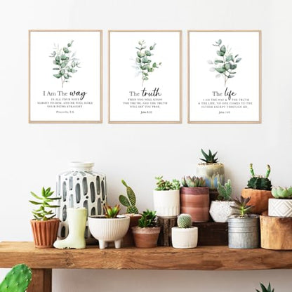 Ybqhd Christian Wall Decor Set Of 3,I Am The Way The Truth And The Life Bible Verse Sign Artwork,Scripture Quotes Prints Posters For Home Office Bedroom Wall Decor(11"X14",Unframed)