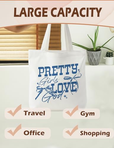 Bible Bags for Women, Christian Tote Bag, Gifts for Christian Women - color: Coquette Blue Bow