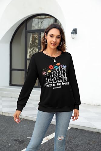 KIDDAD Christian Sweatshirts for Women Jesus Sweatshirt Bible Verse Sweatshirt Fruits of the Spirit Long Sleeve Pullover - color: Black, size: X-Large