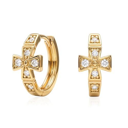 LOYATA Gold Cross Earrings for Women-14K Gold Plated Small Hoop Huggie Earrings Dainty Trendy CZ Cross Hoop Earring Cute Hypoallergenic Hoops Jewelry Gifts for Women Mothers Day Gifts for Mom - color: CZ Style3
