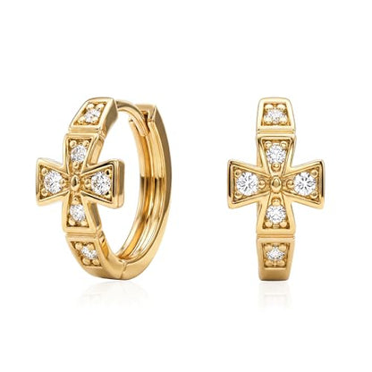 LOYATA Gold Cross Earrings for Women-14K Gold Plated Small Hoop Huggie Earrings Dainty Trendy CZ Cross Hoop Earring Cute Hypoallergenic Hoops Jewelry Gifts for Women Mothers Day Gifts for Mom - color: CZ Style3