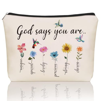 Christian Gifts for Women Girls, God Says You Are Bible Verse Makeup Bags. - style: God