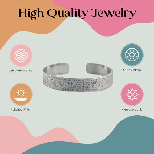 FashionJunkie4Life 925 Sterlin Silver and Stainless Steel Open Cuff Bracelet - color: The Lord's Prayer