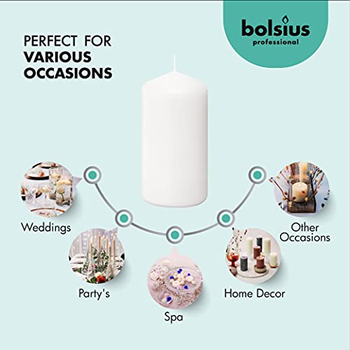 BOLSIUS 12 White Pillar Candles Bulk - 2.3 x 4.7 Inches Unscented Candle Set - 33 Hours Clean Burning - No Palm Oil - 0% Animal Fat - Premium European Quality - Party, & Special Occasion Candles - size: 2.3 x 4.7 Inches, style: 12 Count