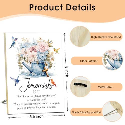 Christian Desk Decor - Jeremiah 29:11, Floral Wood Sign Bible Verses Wall Decor, Religious Gifts Inspirational Gifts For Women Men Prayer, Christian Decor For Home Office Living Room - style: Jeremiah 29:11 -a