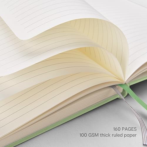 &And Per Se Lined Journal and Pen Set, A5 Leather Hardcover Notebook with Pen & Stationary Set, 160 Pages 100GSM Thick Ruled Paper Journal for Business Work Writing (Light Green) - color: Light Green