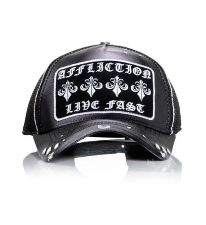 Affliction Men's Baseball Cap, Gothic Style, Embroidered Pattern - color: Black Potassium Spay (Life)