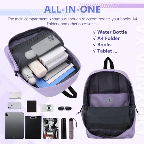 VX VONXURY Kids Backpack for School Travel,16.7 Inch Lightweight Bookbag - color: Light Purple