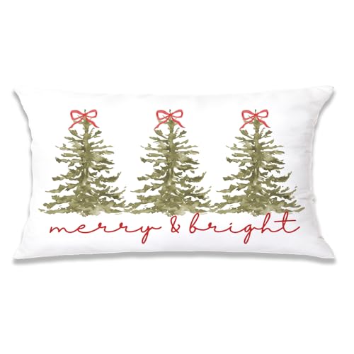 Coquette Hot Pink Bow Christmas Tree Pillow Covers 12x20 Double-Sided, Preppy Christmas Decor, Merry and Bright Xmas Lumbar Pillow Covers for Home Bedroom Living Room - color: Hot Pink Bow Christmas Tree Pillow, size: 20" x 12" (Pack of 1)