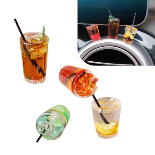 4 PCS Mini Drinks Car Interior Decor, Cute Rubber Car Central Control Panel Ornament, Self-Adhesive Dashboard & Rearview Mirror Decoration for Men Women
