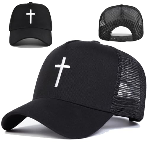Black Baseball Cap Snapback hat for Men Snap Pack Hip Hop Mens Hat - color: Embroidered Cross