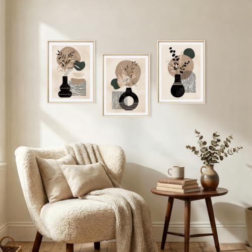 HOURIA Mid Century Modern Black Vase Framed Canvas Wall Art Set- 12"x16"x3 - color: Boho Vase Botanical Wall Art, size: 12"L x 16"W