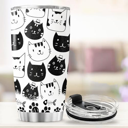 Funny Black Cat Everything Is Fine Tumbler, 20oz Stainless Steel Insulated Cup with Cute Crying Kitten Design, Sarcastic Gift for Cat Lovers, Friends, Coworkers, Birthday, Halloween - color: Funny Cat Lover