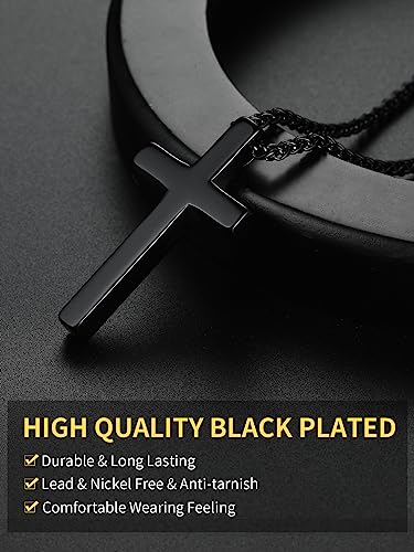 ChainsHouse Cross Necklace for Men, Black/18K Gold Plated/Stainless Steel Christian Jewelry Cross Pendant Necklace for Men, with Gift Box - color: c: Plain Cross-Black