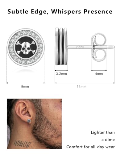 KRKC&CO Earrings for Men, Sterling Silver Earrings Studs, Hypoallergenic - color: Black C