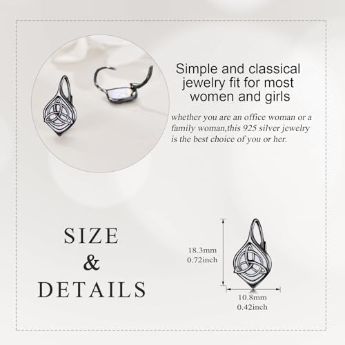 Celtic Trinity Knot Earrings for Women 925 Sterling Silver Triquetra Knot Leverback Abalone Shell Irish Jewelry Tree of Life Gift - style: Black-White Opal-celtic knot