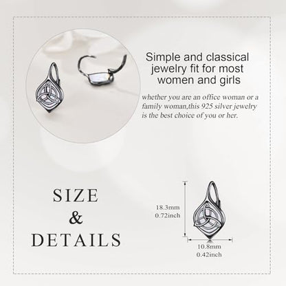 Celtic Trinity Knot Earrings for Women 925 Sterling Silver Triquetra Knot Leverback Abalone Shell Irish Jewelry Tree of Life Gift - style: Black-White Opal-celtic knot