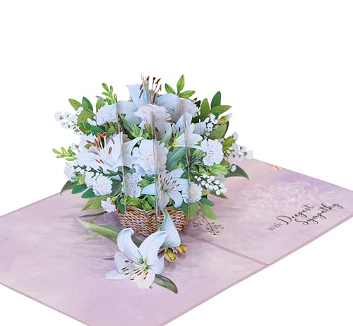 Lilies Pop Up Sympathy Cards with Envelopes, 6x8in Sorry for Your Loss Card, Pop Up Sympathy for Loss of Loved one, Mother, Father, Husband Religious (White Lily Sympathy) - color: White Lily Sympathy