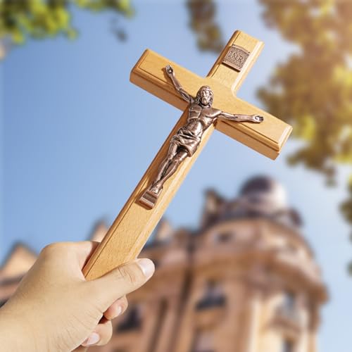 ACHIBANG 12 Inch Wooden Crucifix Wall Cross, Catholic Jesus INRI Decor - size: 12"L x 5.7"W