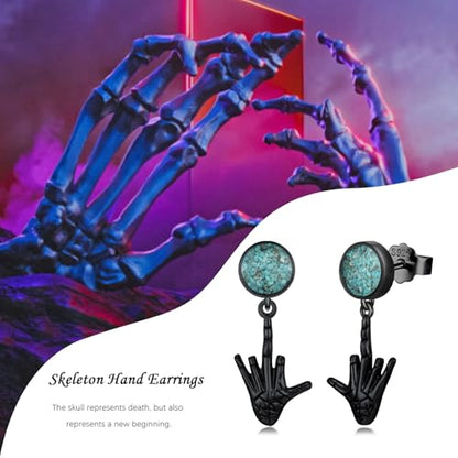 Black Dangle Drop Earrings 925 Sterling Silver Turquoise Earrings Jewelry Gifts for Women Men - style: Skeleton Hand