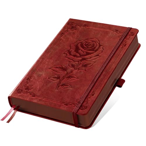 A5 Classic Rose Flower Leather Journal, 300 Pages Lined Notebook - style: Rose